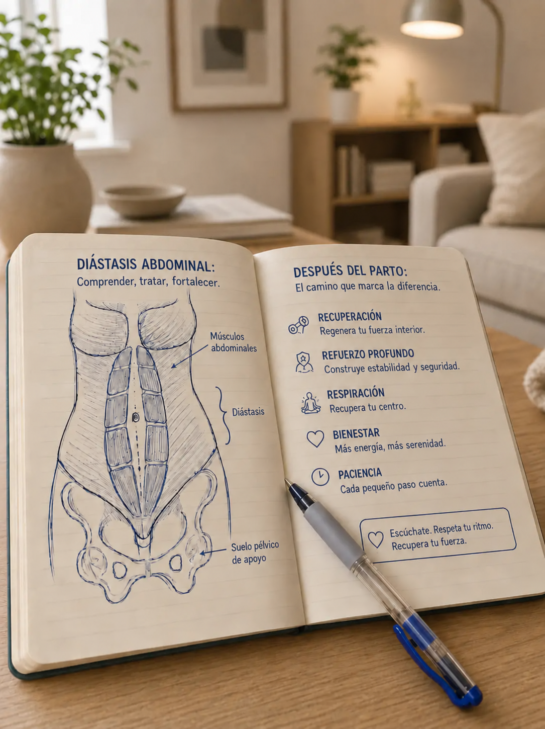 Ilustración informativa sobre la diástasis abdominal